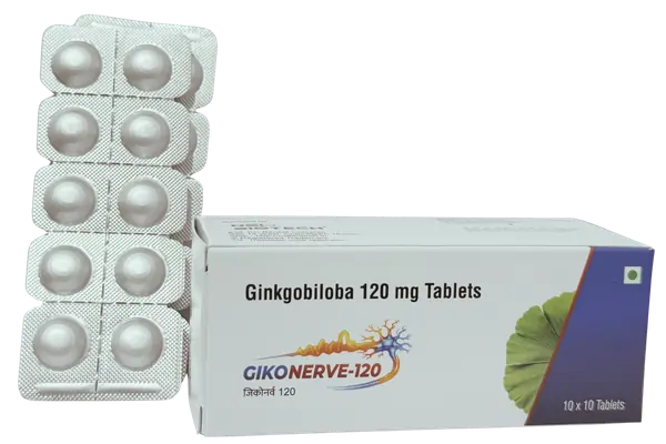 GIKONERVE-120 Tablets by NSL Biotech containing Ginkgo Biloba 120 mg to support brain function, memory and healthy circulation